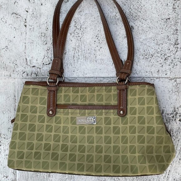 Nine & Company Women Bag Green Convas Brown Leather Hand Bag - Picture 9 of 12